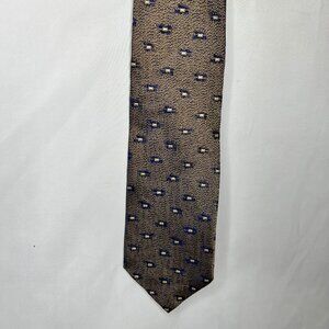 Joseph Abboud Men’s Necktie 3 ¾” Silk Brown / Copper & Navy Blue Geometric Italy